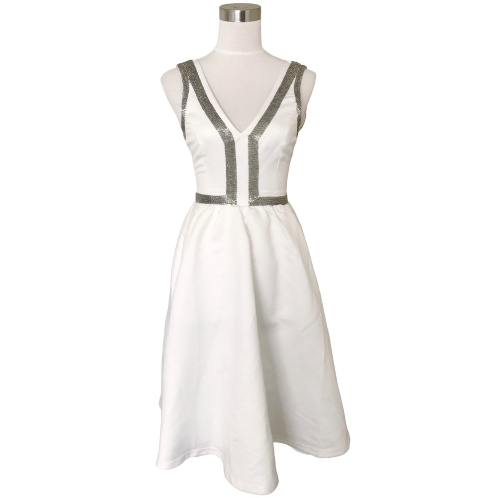 Parker Beaded Dress Fit n Flare A Line Pockets Ivory NWT 0